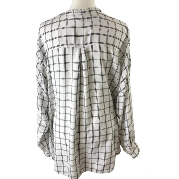 Lou and Grey for Loft Henley Style Blouse Women L Window Pane Plaid - Picture 6 of 9